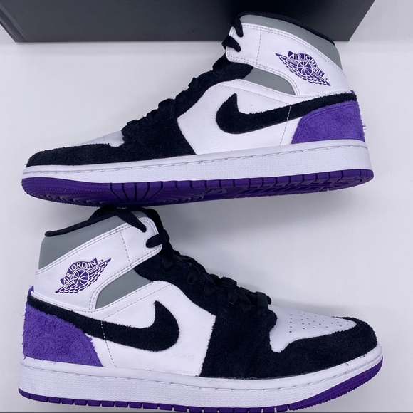 New Air Jordan 1 Mid Men Purple Suede Black Retro - Picture 7 of 10